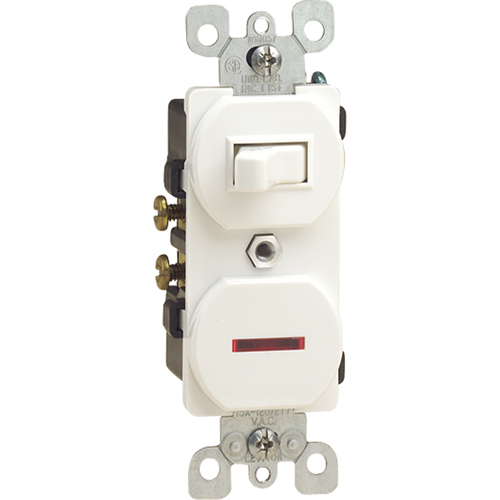 Combination Single-Pole Switch & Neon Pilot Light - Leviton 5226-W