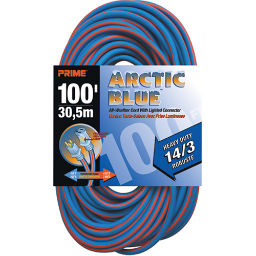 Cordon rallonge Arctic Blue, Toutes saisons, SJEOW, AWG 14/3, 13 A, 100' - Prime LT530735