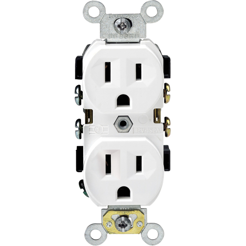 Back And Side-Wired Grounding Straight Blade Receptacle - Leviton BR15-W
