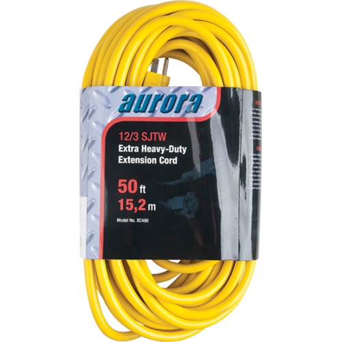 Vinyl Extension Cord, Outdoor, SJTW, 12/3 AWG, 15 A, 50' - Aurora Tools 