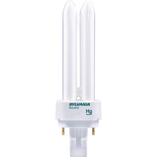 Lampe fluorescente compacte &agrave; tube double Dulux D pr&eacute;chauff&eacute;e, D (T4), 26 W, 4100 K, Base G24Q-3, 10 000 h - Sylvania 21115