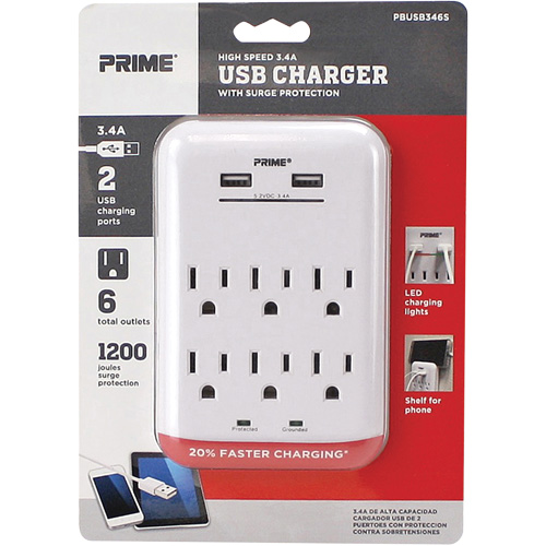 Chargeur USB Prime avec protection contre la surtension - Prime PBUSB346S