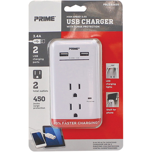 Chargeur USB Prime avec protection contre la surtension - Prime PBUSB342S