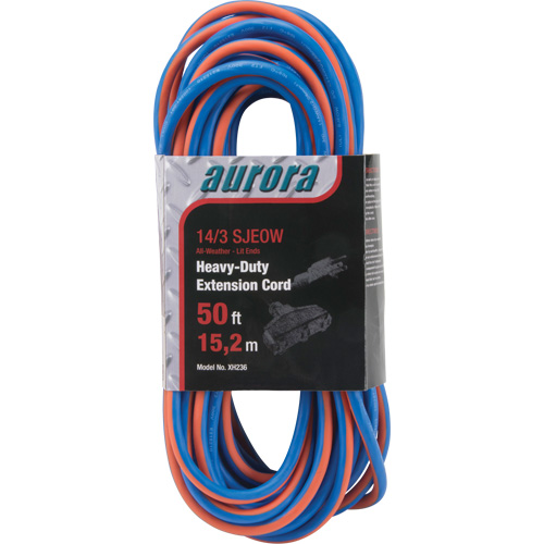 Cordon rallonge en caoutchouc TPE avec indicateur lumineux, Toutes saisons, SJEOW, AWG 14/3, 15 A, 3 prise(s), 50' - Outils Aurora 