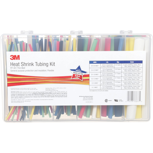 Tube thermor&eacute;tractable, Paroi mince, 6", 0,5" (1,27cm) - 0,0938" (0,24cm) - 3M FP301-KIT-COLOUR