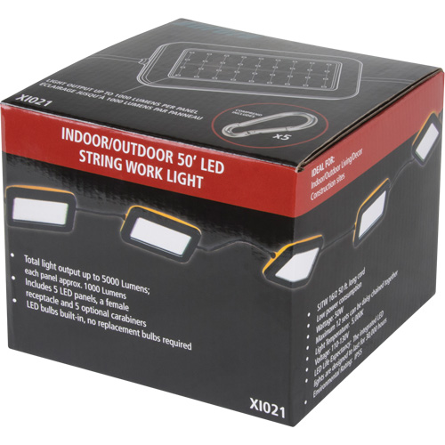 LED String Work Lights, 5 Lights, 50' L, Plastic Housing - Aurora Tools 