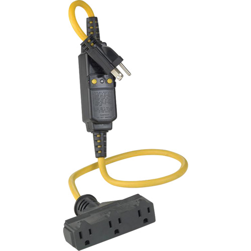 Triple-Tap Inline GCFI Extension Cord & Connector, 120 V, 15 Amps, 3' Cord - Leviton GSCA1-3TC