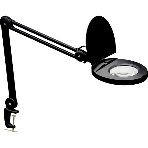 Adjustable Magnifier Lamp, 3 Diopter, LED Light, 47" Arm, C-Clamp, Black - Dainolite Ltd DMLED10-A-BK