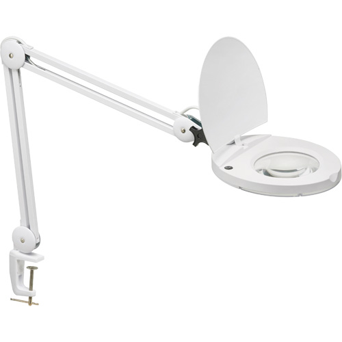 Adjustable Magnifier Lamp, 5 Diopter, LED Light, 47" Arm, C-Clamp, White - Dainolite Ltd DMLED10-A-5D-WH