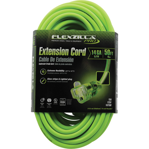 Cordon rallonge industriel Flexzilla Pro, Toutes saisons, SJTW, AWG 14/3, 15 A, 50' - Prime FZ512730