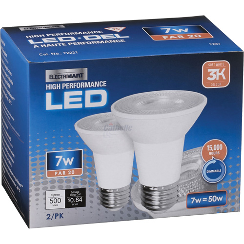 Ampoule DEL &agrave; intensit&eacute; variable, Diffuseur, 7 W, 500 lumens, base PAR20 -  