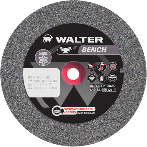 Bench Grinding Wheel, 6" x 3/4", 1" Arbor, 1 - Walter Surface Technologies 12E329