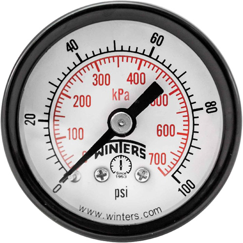 Economy Pressure Gauge, 1-1/2" , 0 - 100 psi, Back Mount, Analogue - Winters PEM1420