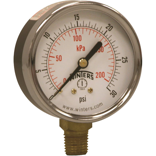 Economy Pressure Gauge, 2-1/2" , 0 - 30 psi, Bottom Mount, Analogue - Winters PEM212
