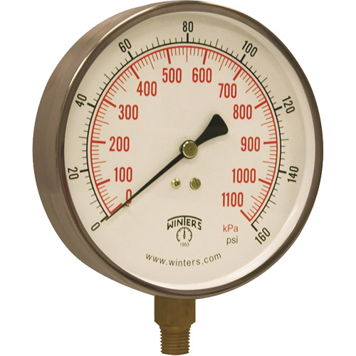 Contractor Pressure Gauge, 4-1/2" , 0 - 160 psi, Bottom Mount, Analogue - Winters PCT324