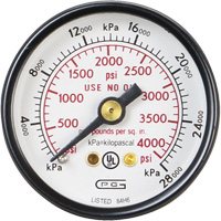 Pressure Gauges, 1-1/2" , 0 - 4000 psi, Back Mount, Analogue - Gentec GR15-4000