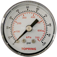 Manom&egrave;tre,  1-1/2", 0 - 100 psi, Fixation arri&egrave;re, Analogique - Topring 55.110