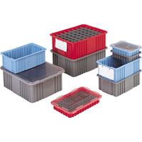 Divider Box&reg; Containers, Polyethylene, 10.8" W x 8.3" D x 2.5" H, Grey - Lewis Bins+ 6000103
