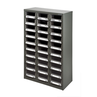 KPC-200 Parts Cabinet, Galvanized Steel, 30 Drawers, 21-3/10" x 10-2/5" x 36-9/10", Grey - KLETON 