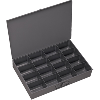 Compartment Scoop Boxes, Steel, 16 Slots, 13-3/8" W x 9-1/4" D x 2" H, Grey - Durham Manufacturing 209-95