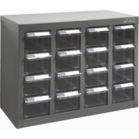 KPC-500 Parts Cabinet, Galvanized Steel, 16 Drawers, 18-3/10" x 8-7/10" x 13-4/5", Grey - KLETON 