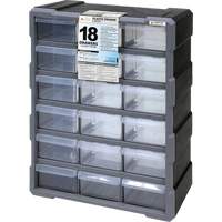 Armoire &agrave; tiroir, Plastique, 18 tiroirs, 15" x 6-1/4" x 18-3/4", Noir - Quantum Storage System PDC-18BK
