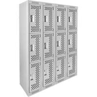 Casiers Clean Line, 3 niveaux, Bloc de 4, 48" x 18" x 72", Acier, Gris, Rivet (assembl&eacute;), Perfor&eacute; - Anthony Steel Mfg. CL-T-4-121872-PERF_A124