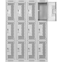 Casiers Clean Line, 3 niveaux, Bloc de 4, 48" x 18" x 72", Acier, Gris, Rivet (assembl&eacute;), Perfor&eacute; - Anthony Steel Mfg. CL-T-4-121872-PERF_A124
