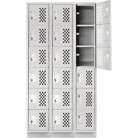 Petits casiers &eacute;conomiques assembl&eacute;s et perfor&eacute;s Clean Line, 6 niveaux, Bloc de 3, 18" x 72" x 12", Acier - Anthony Steel Mfg. CLL3-121872-RB-PER_A124