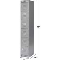 Lockers, 6 -tier, 12" x 18" x 72", Steel, Grey, Knocked Down - KLETON 