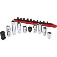 Chrome Finish Socket Set with Rail, 10 Pieces, 1/4"/3/8" Drive Size - CTA Tools 6540