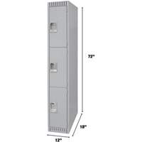 Lockers, 3 -tier, 12" x 18" x 72", Steel, Grey, Knocked Down - KLETON 