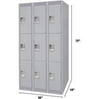 Lockers, 3 -tier, Bank of 3, 36" x 18" x 72", Steel, Grey, Knocked Down - KLETON 