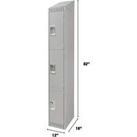 Lockers, 3 -tier, 12" x 18" x 82", Steel, Grey, Knocked Down - KLETON 