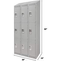 Lockers, 3 -tier, Bank of 3, 36" x 18" x 82", Steel, Grey, Knocked Down - KLETON 