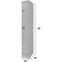 Lockers, 3 -tier, 12" x 18" x 76", Steel, Grey, Knocked Down - KLETON 