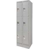 Lockers, 3 -tier, Bank of 2, 24" x 18" x 76", Steel, Grey, Knocked Down - KLETON 