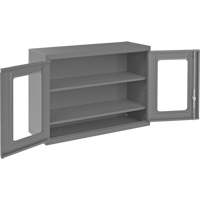Wall-Mountable Storage Cabinet with Clearview Doors, 26-15/16" H x 35-7/8" W x 13-11/16" D, 2 Shelves, Steel, Grey - Durham Manufacturing 072CV-95
