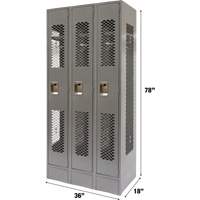 Casiers ventil&eacute;s, Bloc de 3, 36" x 18" x 78", Acier, Gris, D&eacute;mont&eacute;, Perfor&eacute; - KLETON 