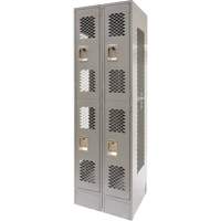 Vented Lockers, 2 -tier, Bank of 2, 24" x 18" x 78", Steel, Grey, Knocked Down, Perforated - KLETON 