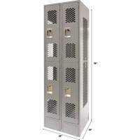 Vented Lockers, 2 -tier, Bank of 2, 24" x 18" x 78", Steel, Grey, Knocked Down, Perforated - KLETON 