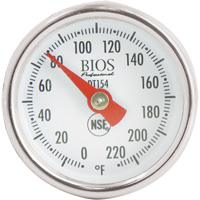 Thermom&egrave;tre &agrave; cadran de 1", Contact, Analogique, 0,0-220,0°F (0,0-104,4°C) - BIOS DT154