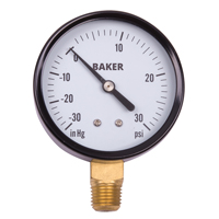 Manom&egrave;tres,  2-1/2", 30" Hg Vac &agrave; 30 psi, Fixation inf&eacute;rieure, Analogique - Baker LVBNA-30
