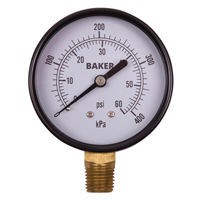 Pressure Gauges, 2-1/2" , 0 - 60 psi, Bottom Mount, Analogue - Baker LVBNA-60P