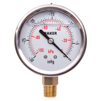 Manom&egrave;tres,  2-1/2", 30" Hg-0" Vac, Fixation inf&eacute;rieure, Analogique rempli de liquide - Baker AVNC-30HG
