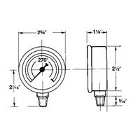 Manom&egrave;tres,  2-1/2", 0-400 psi/0-2800 kPa, Fixation inf&eacute;rieure, Analogique rempli de liquide - Baker AVNC-400P