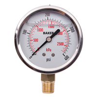 Manom&egrave;tres,  2-1/2", 0-400 psi/0-2800 kPa, Fixation inf&eacute;rieure, Analogique rempli de liquide - Baker AVNC-400P