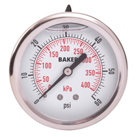 Manom&egrave;tre,  2-1/2", 0-60 psi/0-400 kPa, Fixation arri&egrave;re, Analogique rempli de liquide - Baker AHNC-60P