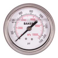 Pressure Gauges, 2-1/2" , 0 - 1500 psi, Back Mount, Liquid Filled Analogue - Baker AHNC-1500P