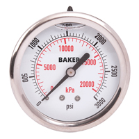 Manom&egrave;tres,  2-1/2", 0 - 3000 psi, Fixation arri&egrave;re, Analogique rempli de liquide - Baker AHNC-3000P